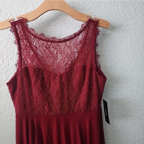 Lulu's Divine Evening Burgundy Lace Chiffon Maxi Dress Sz M Formal Wedding Party - Picture 8 of 16